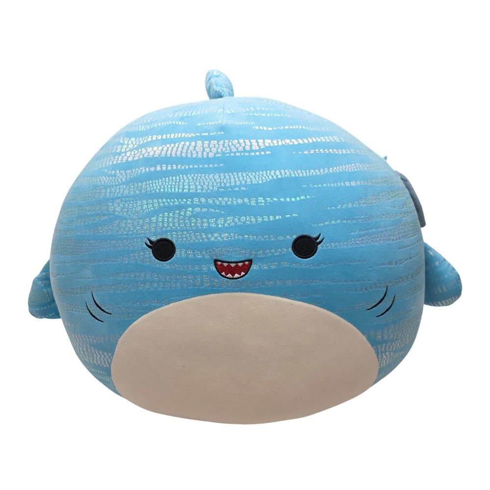 Squishmallows 16 Inch Lamar the Blue Whale Shark Iridescent Silver Stripe Plush